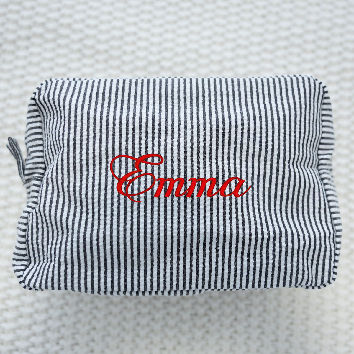 Custom Striped Seersucker Pouch