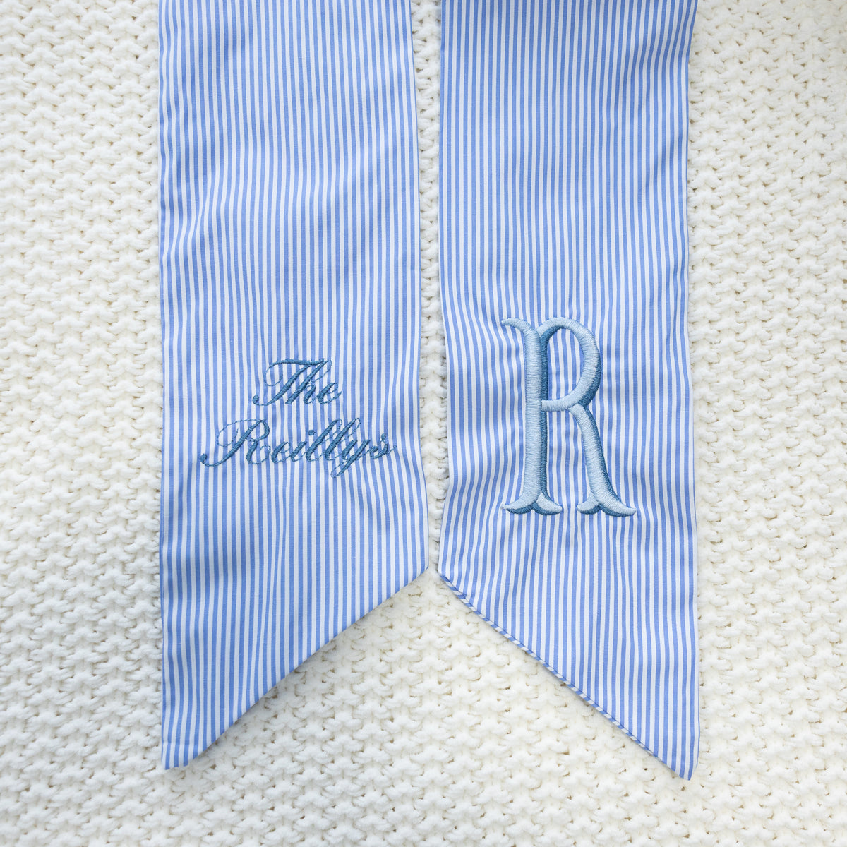 Custom Striped Blue Wreath Sash