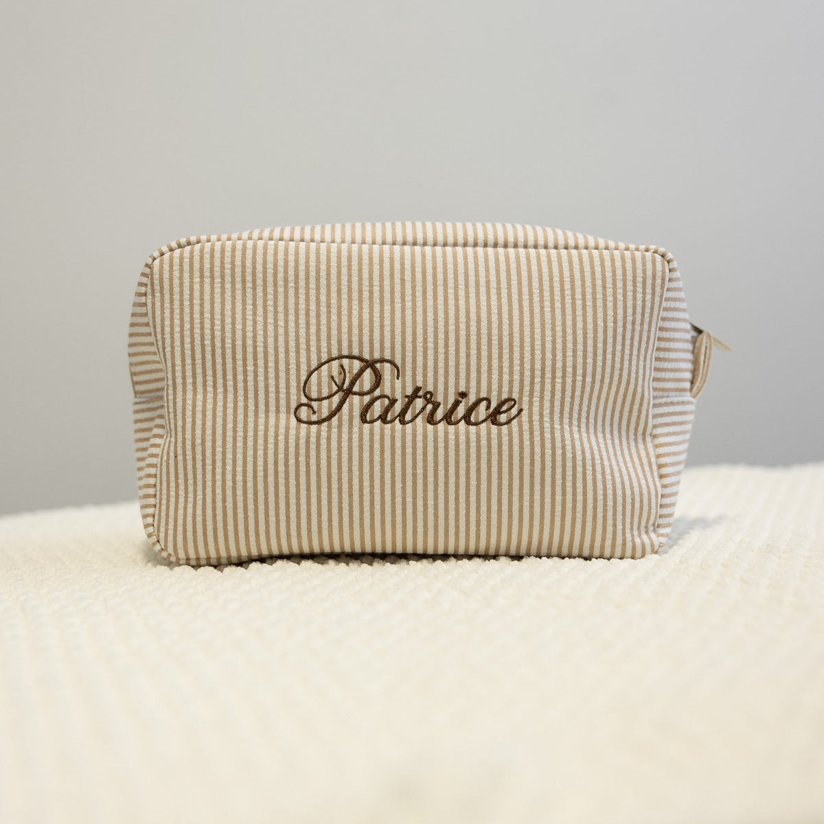 Custom Tan Striped Structured Pouch