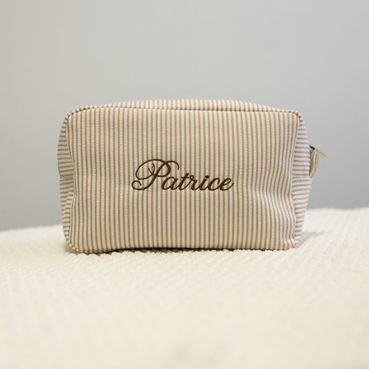 Custom Tan Striped Structured Pouch